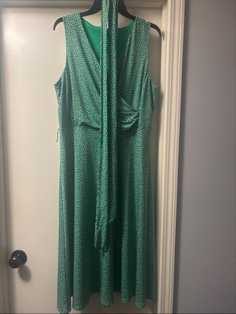 Tiana B green dotted fit and flare cool feel dress